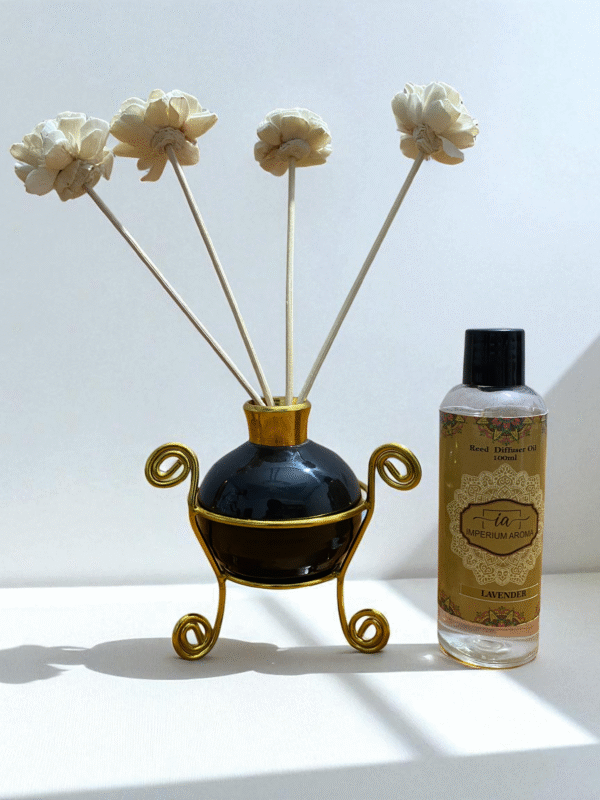 Imperium Aroma Lavender Reed Diffuser Set (Ceramic Pot with Golden Brass Neck) - Image 2