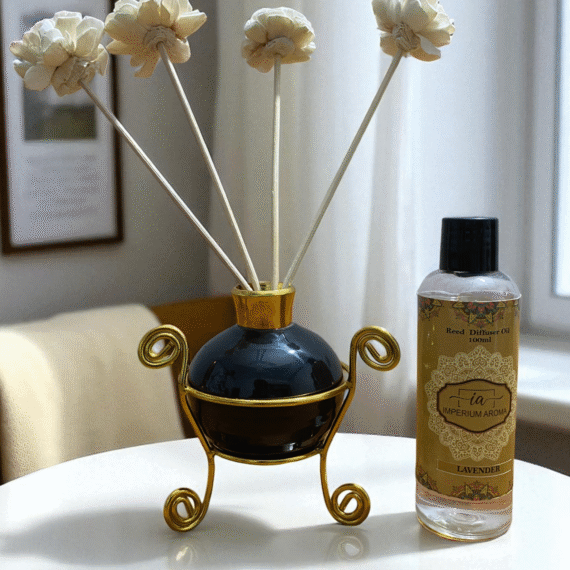 Imperium Aroma Lavender Reed Diffuser Set (Ceramic Pot with Golden Brass Neck)
