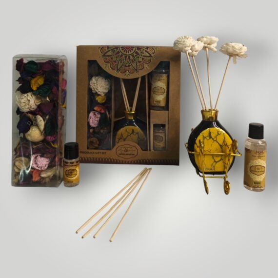Imperium Aroma Rose Reed Diffuser Gift Set (Ceramic Pot with Golden Brass Neck)