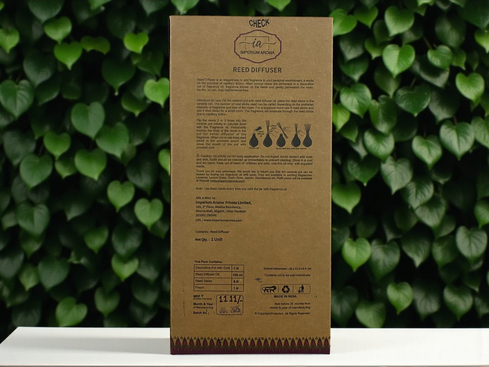 Imperium Aroma Sandalwood Reed Diffuser Set (Ceramic with Golden Brass Neck) - Image 5