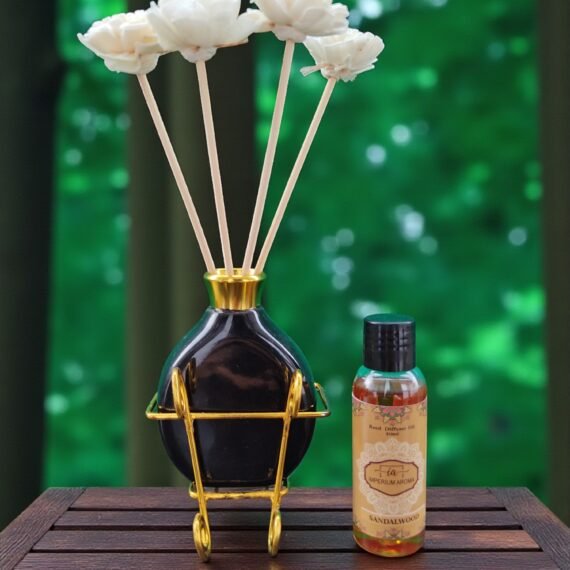 Imperium Aroma Sandalwood Reed Diffuser Set (Ceramic with Golden Brass Neck)