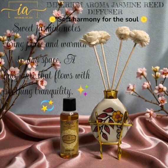 Imperium Aroma Jasmine Reed Diffuser Set (Ceramic Pot with Golden Brass Neck)