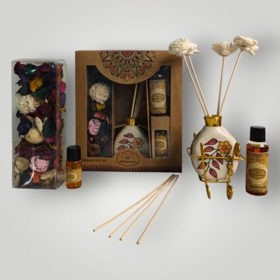 Imperium Aroma lemongrass Reed Diffuser Gift Set (Ceramic Pot with Golden Brass Neck)