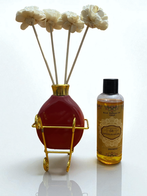 Imperium Aroma Jasmine Reed Diffuser Set (Ceramic with Golden Brass Neck) - Image 2