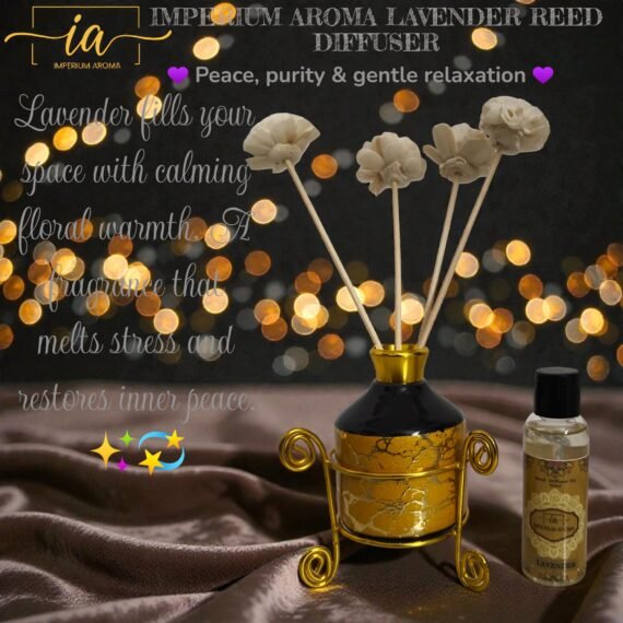 Imperium Aroma Lavender Reed Diffuser Set (Ceramic with Golden Brass Neck))