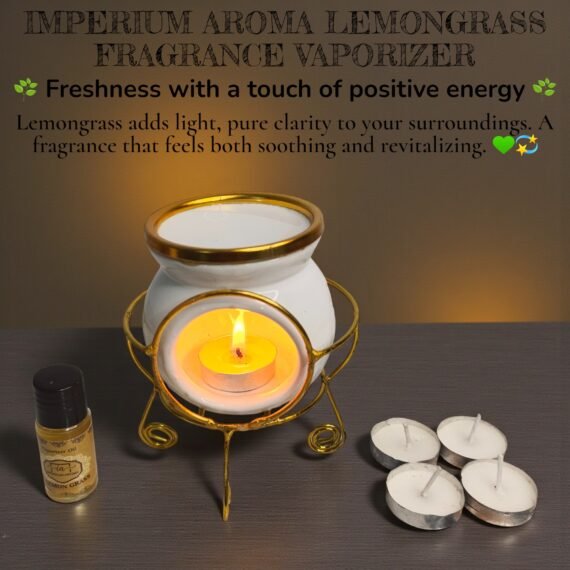 Imperium Aroma Lemongrass Tealight Diffuser (Ceramic Pot with Golden Brass Neck)