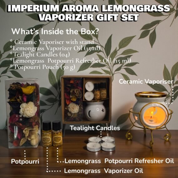 Imperium Aroma Lemongrass Tealight Diffuser (Ceramic Pot with Golden Brass Neck)