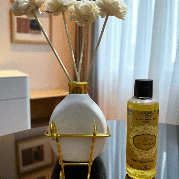 Imperium Aroma Tropical Sunset Reed Diffuser Set (Ceramic with Golden Brass Neck)