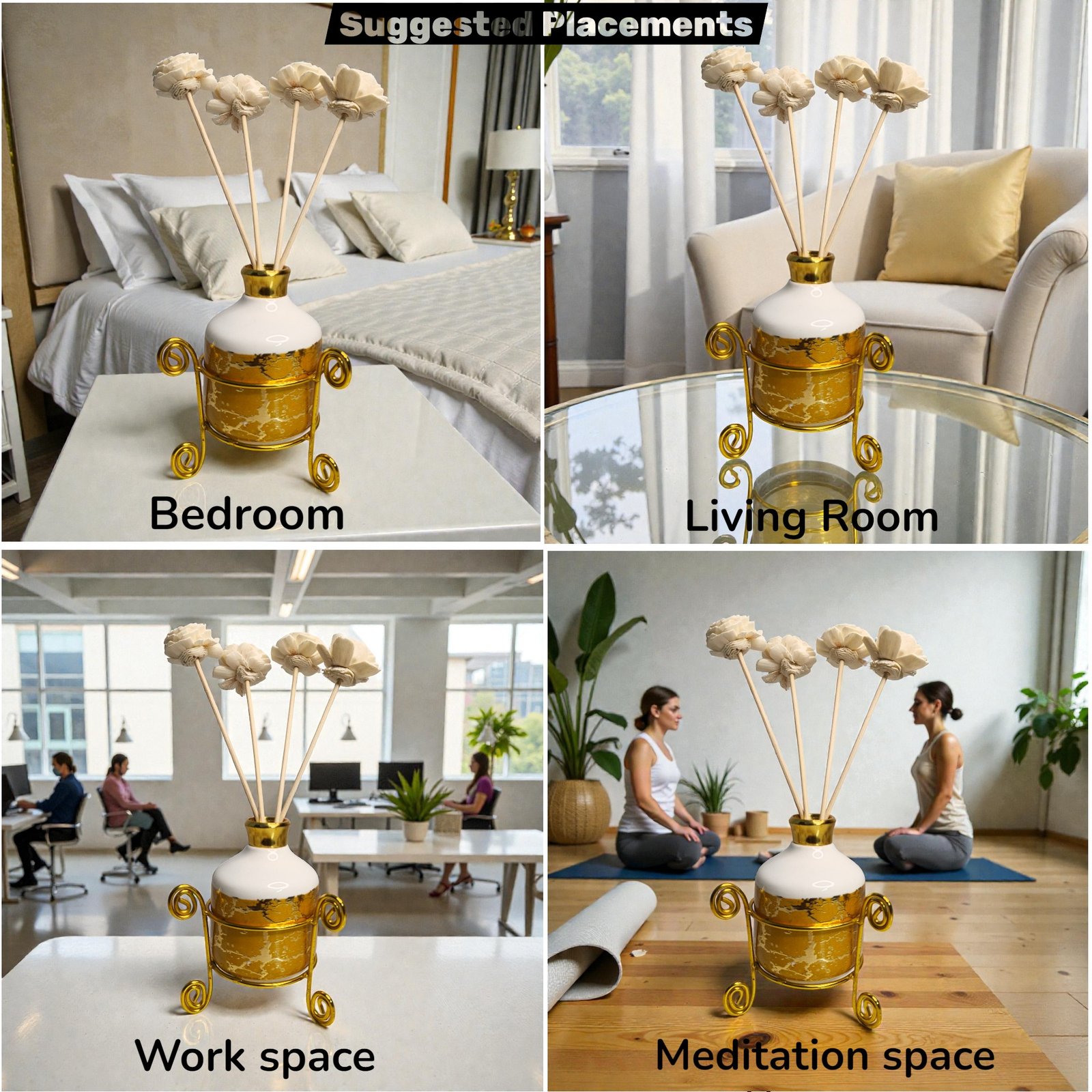 Imperium Aroma Rose Reed Diffuser Gift Set (Ceramic Pot with Golden Brass Neck) - Image 2