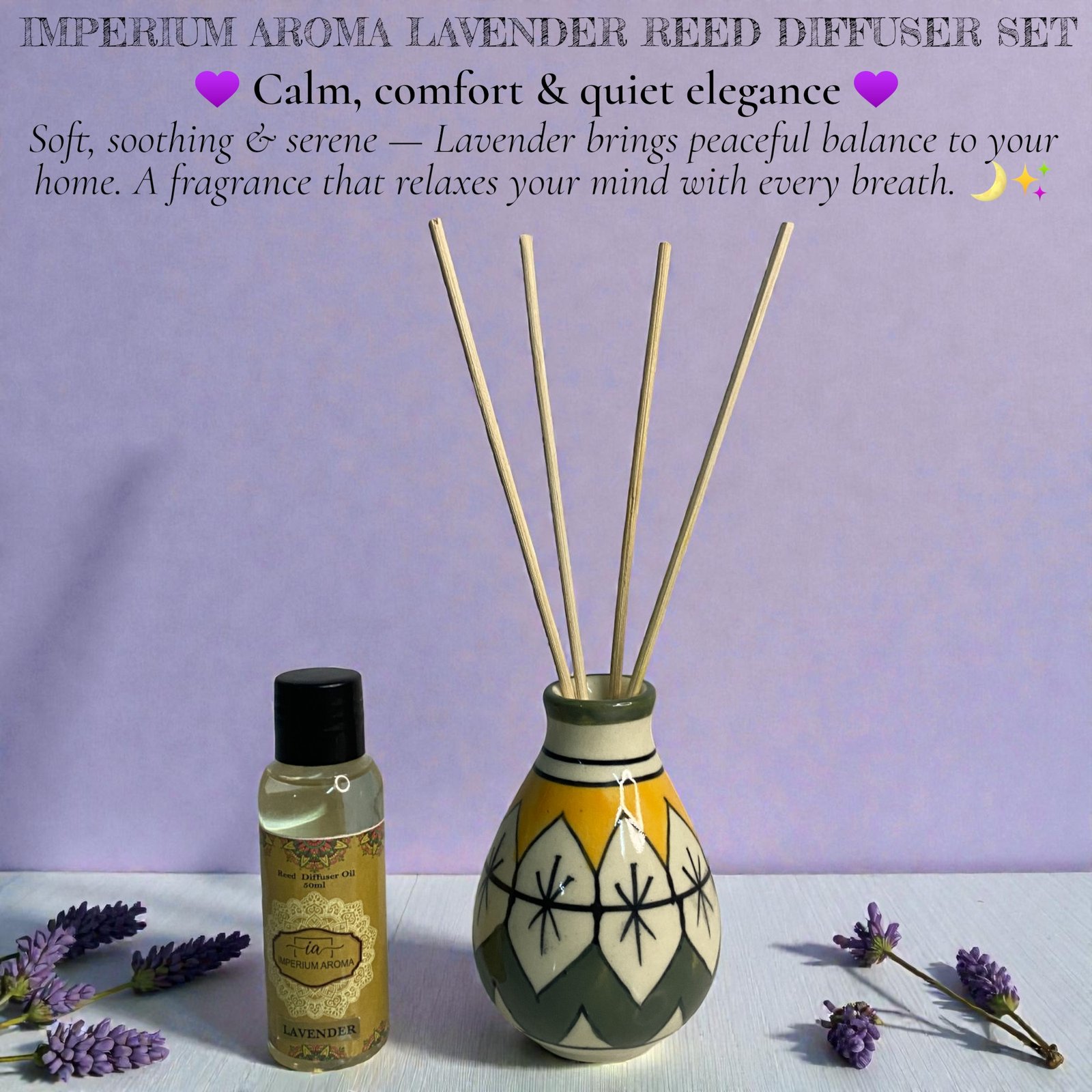 Imperium Aroma Lavender Reed Diffuser Set (Hand Painted) - Image 2