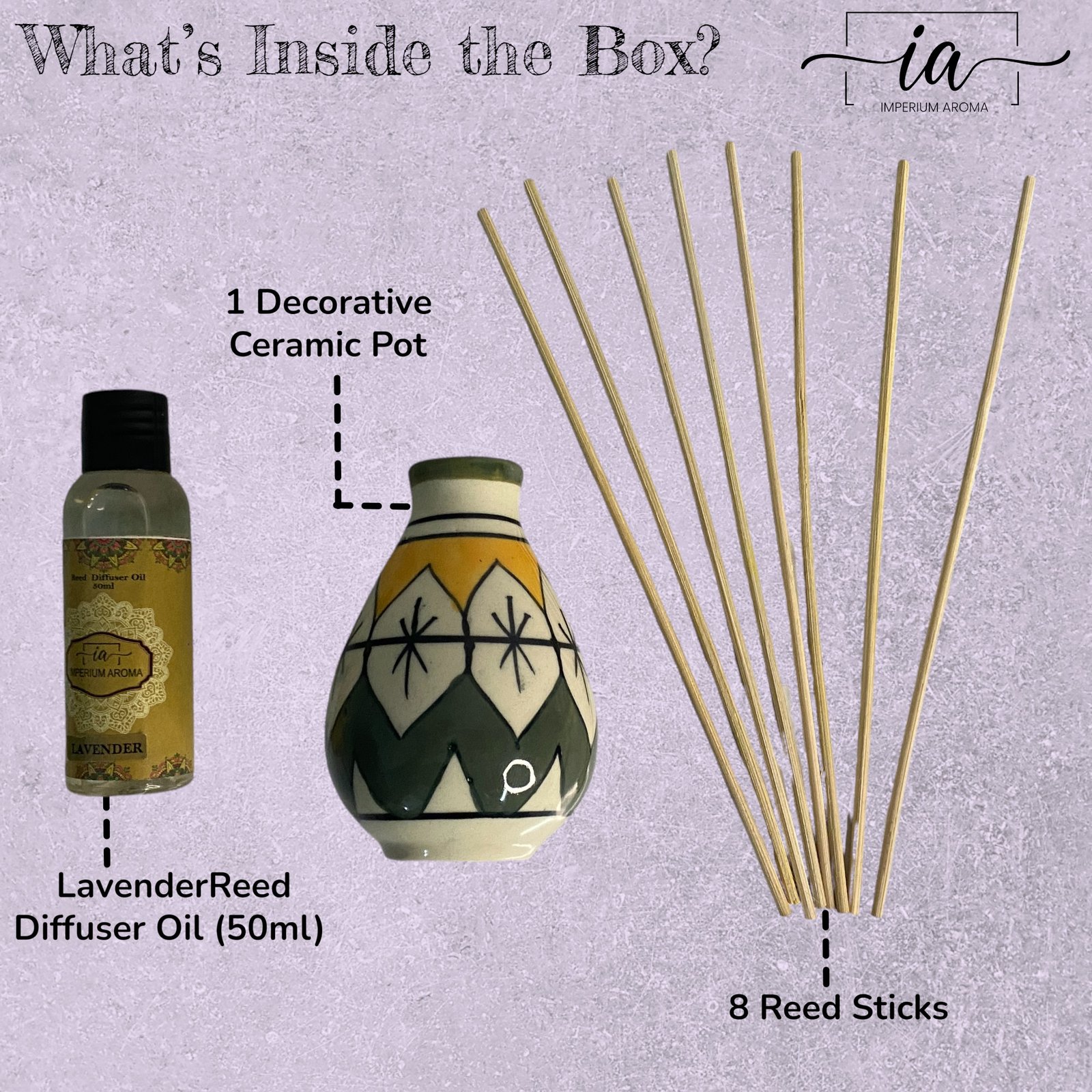 Imperium Aroma Lavender Reed Diffuser Set (Hand Painted) - Image 4