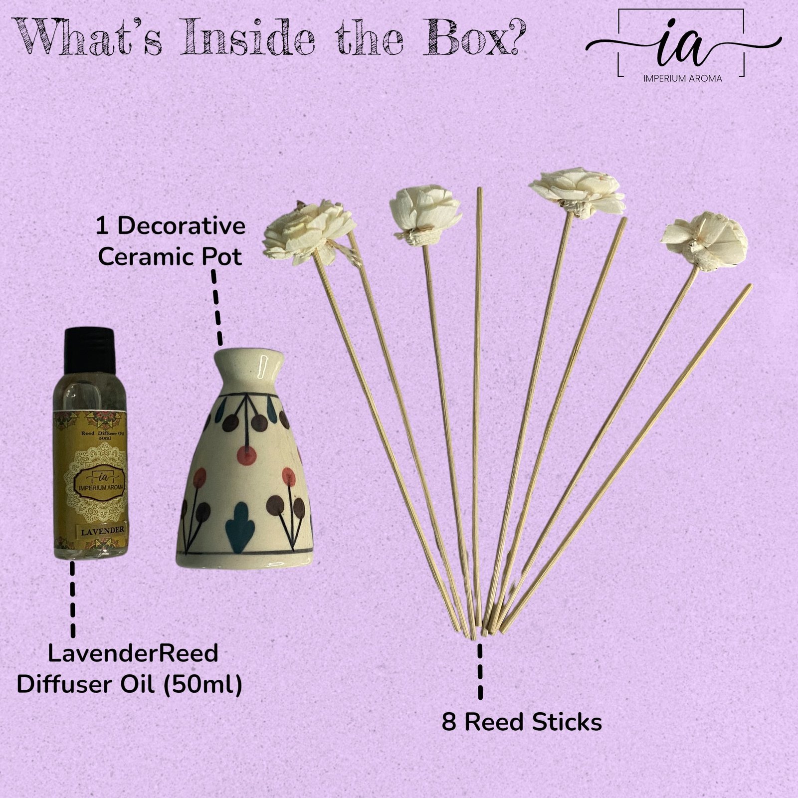 Imperium Aroma Lavender Reed Diffuser Set (Hand Painted) - Image 5