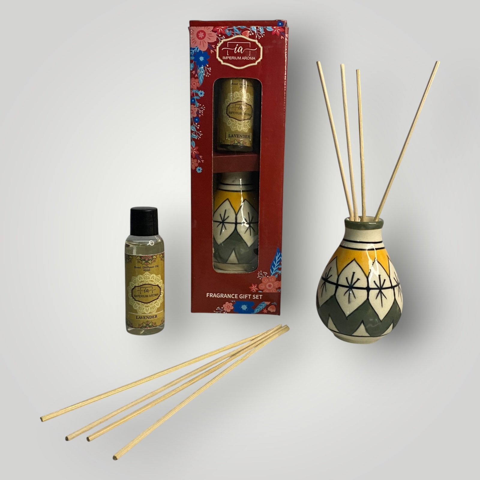 Imperium Aroma Lavender Reed Diffuser Set (Hand Painted)