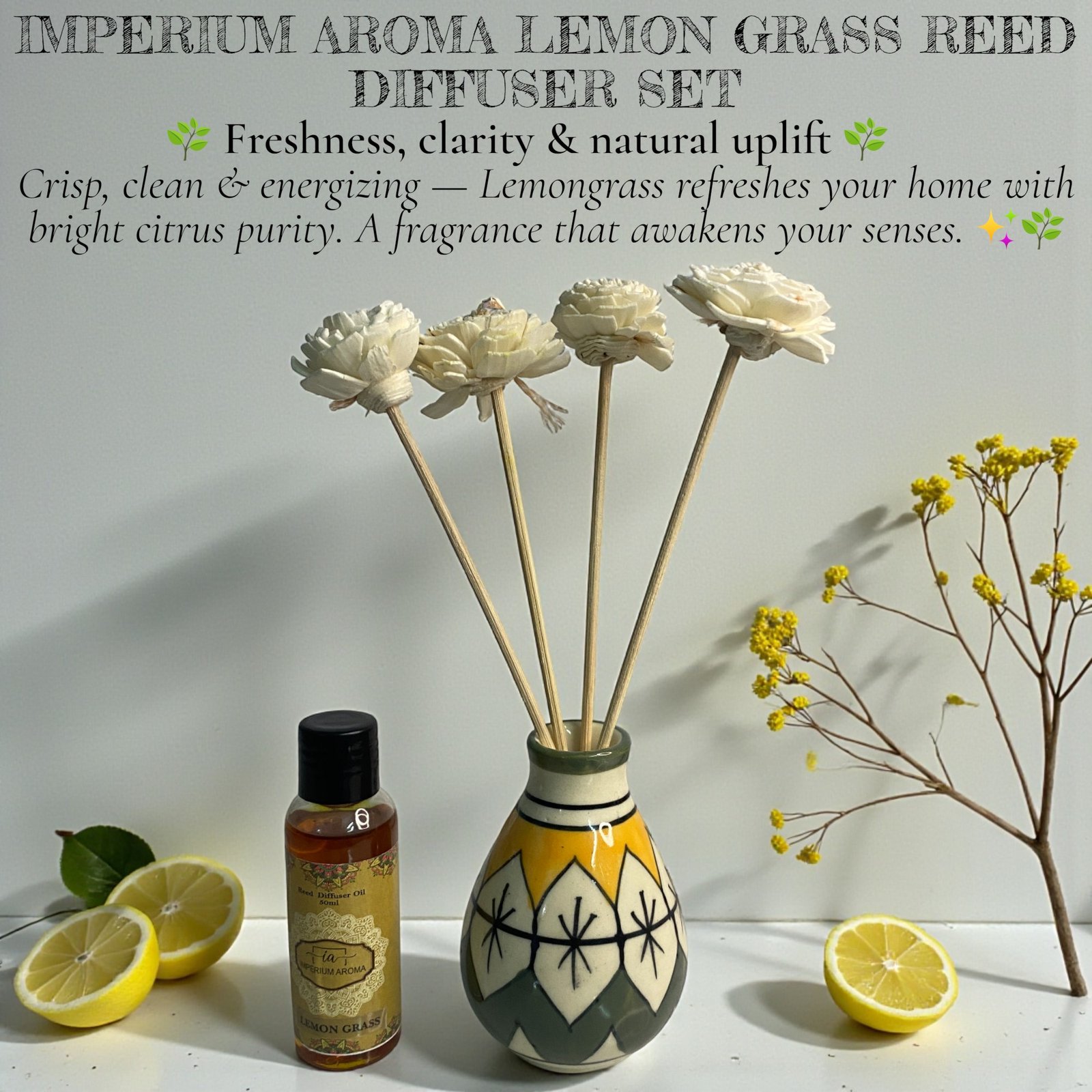 Imperium Aroma Lemongrass Reed Diffuser Set (Hand Painted)