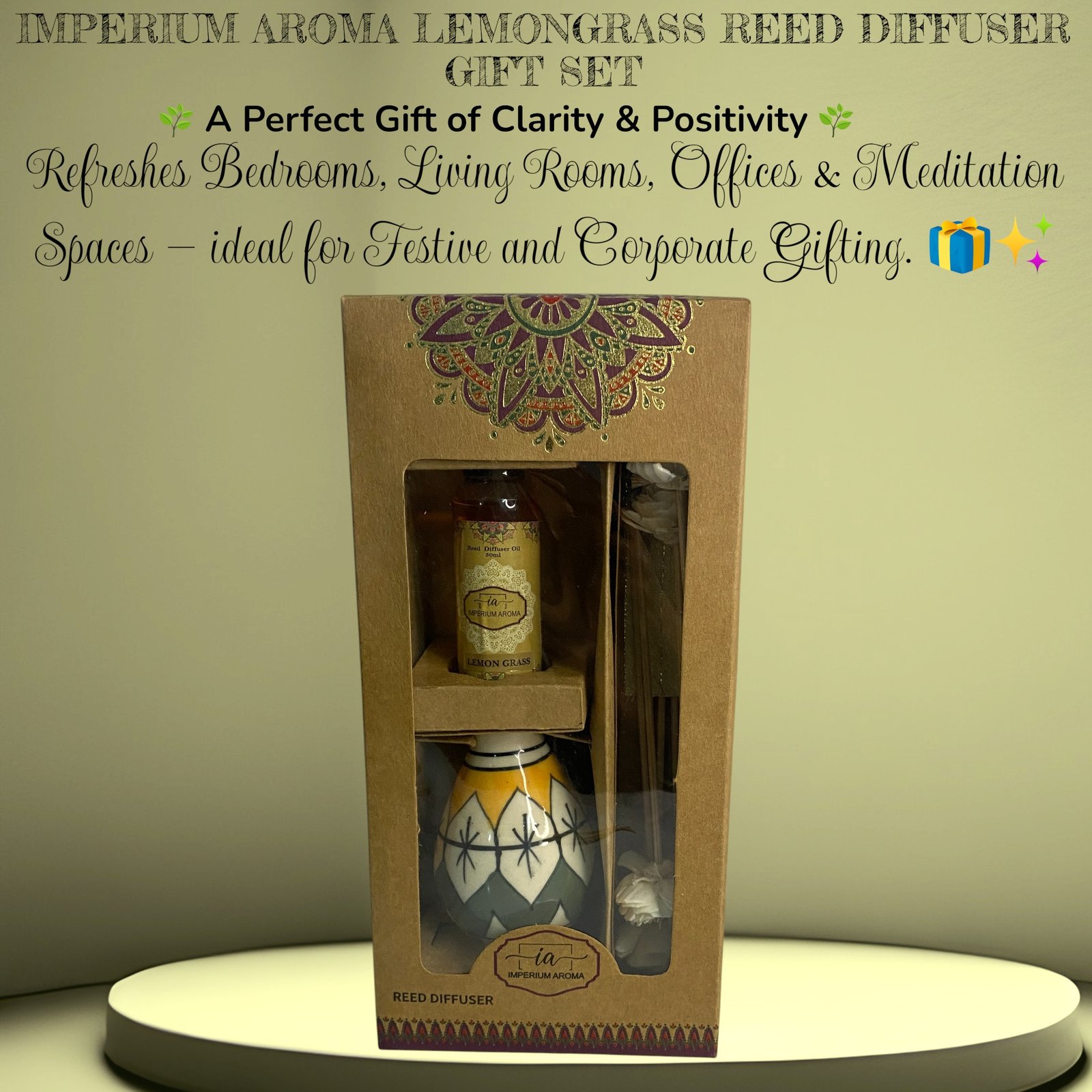 Imperium Aroma Lemongrass Reed Diffuser Set (Hand Painted) - Image 3
