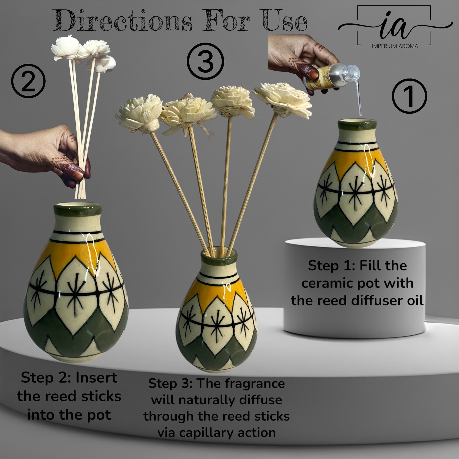 Imperium Aroma Lemongrass Reed Diffuser Set (Hand Painted) - Image 4