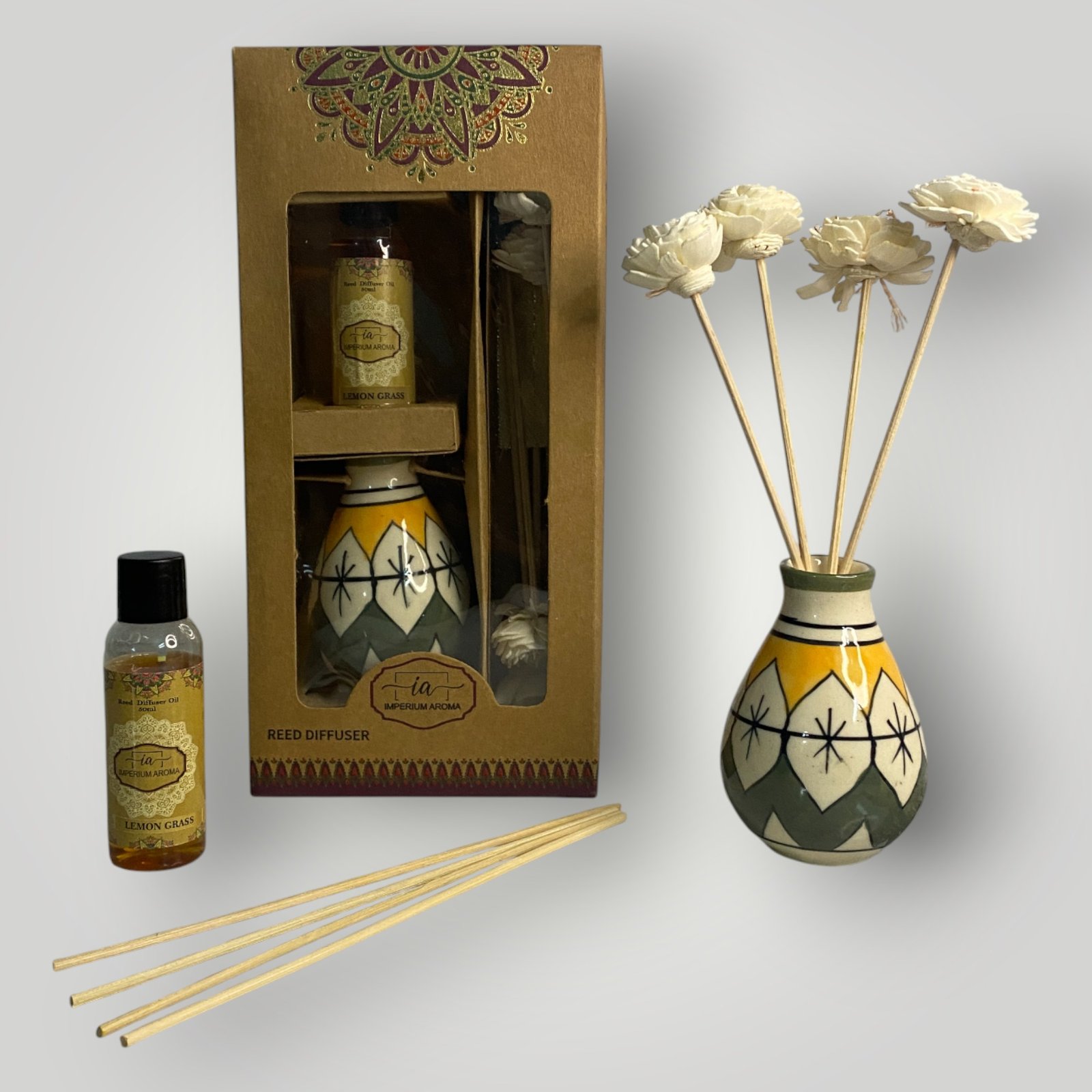 Imperium Aroma Lemongrass Reed Diffuser Set (Hand Painted) - Image 5