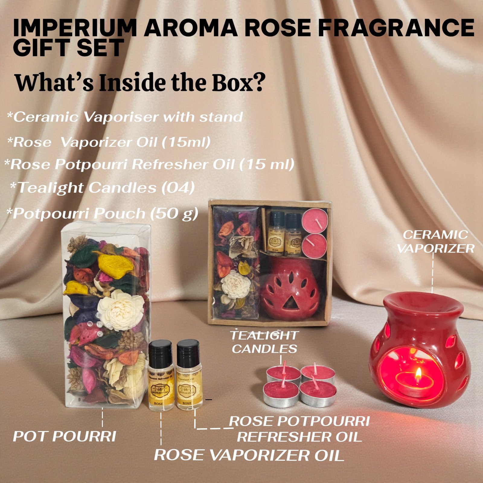 Imperium Aroma Rose Tealight Diffuser Set