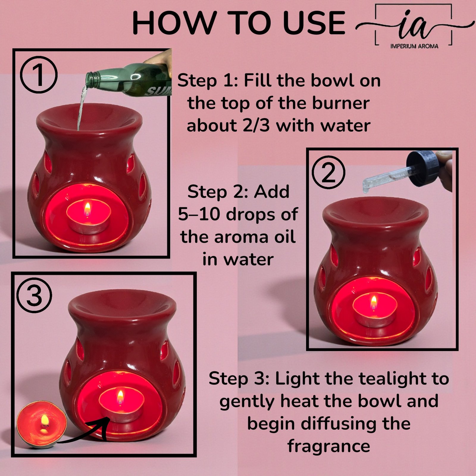 Imperium Aroma Rose Tealight Diffuser Set - Image 3