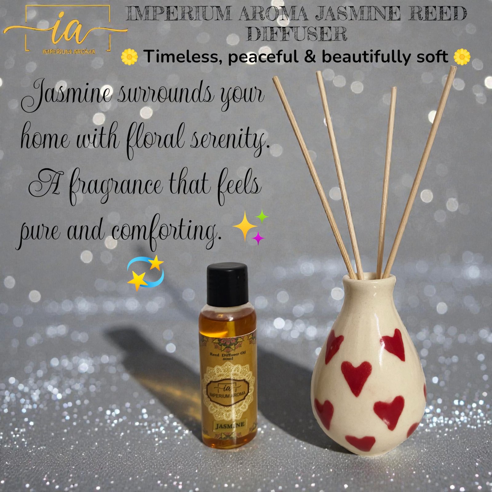 Imperium Aroma Jasmine Reed Diffuser Set (Hand Painted) - Image 2