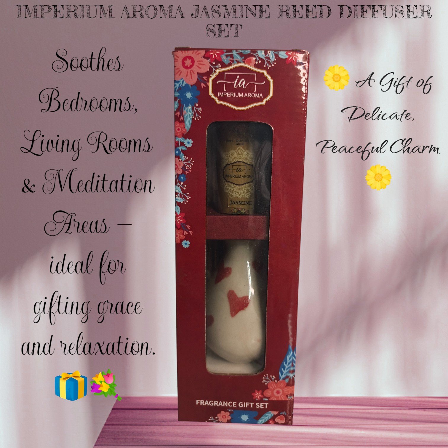 Imperium Aroma Jasmine Reed Diffuser Set (Hand Painted) - Image 5