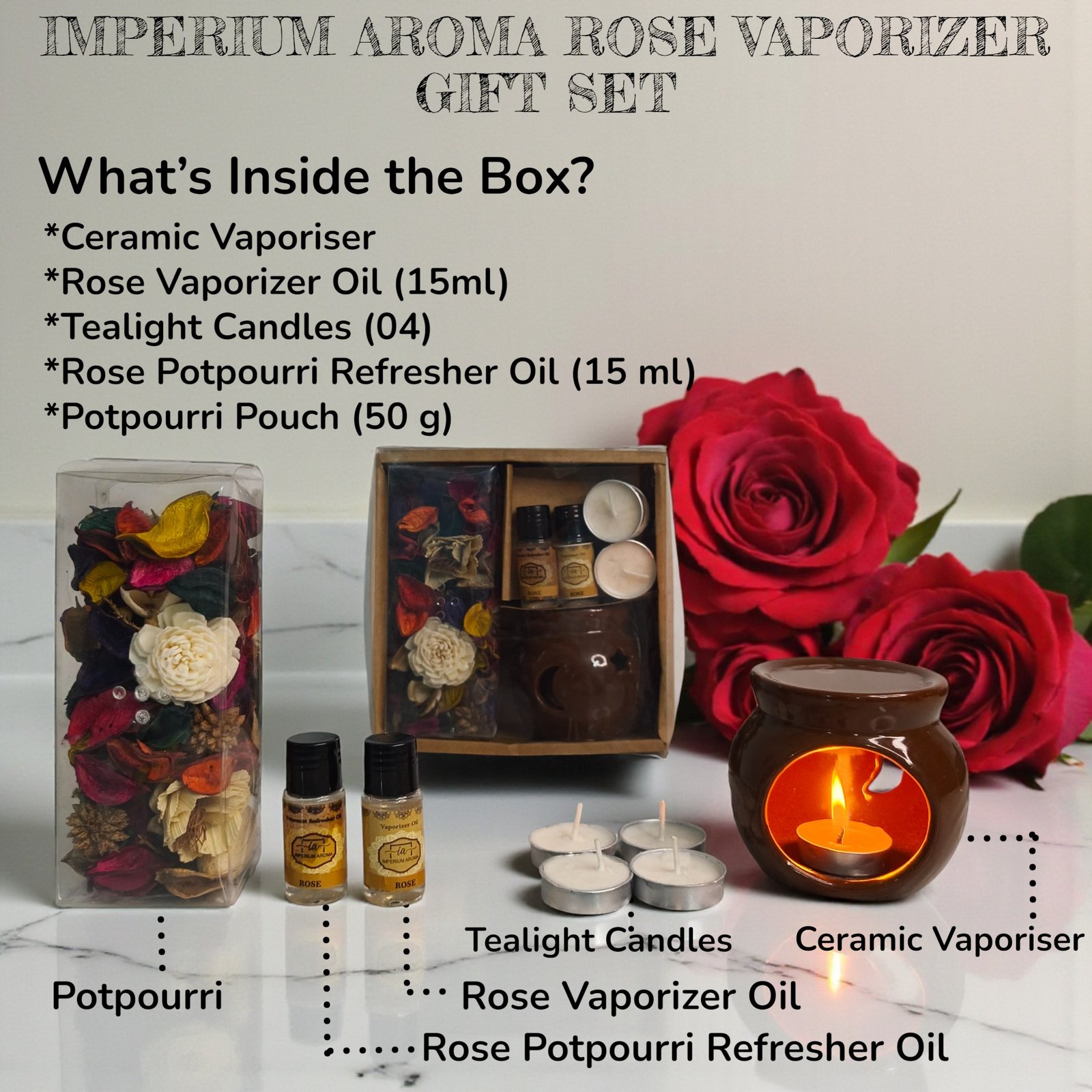 Imperium Aroma Rose Tealight Diffuser set