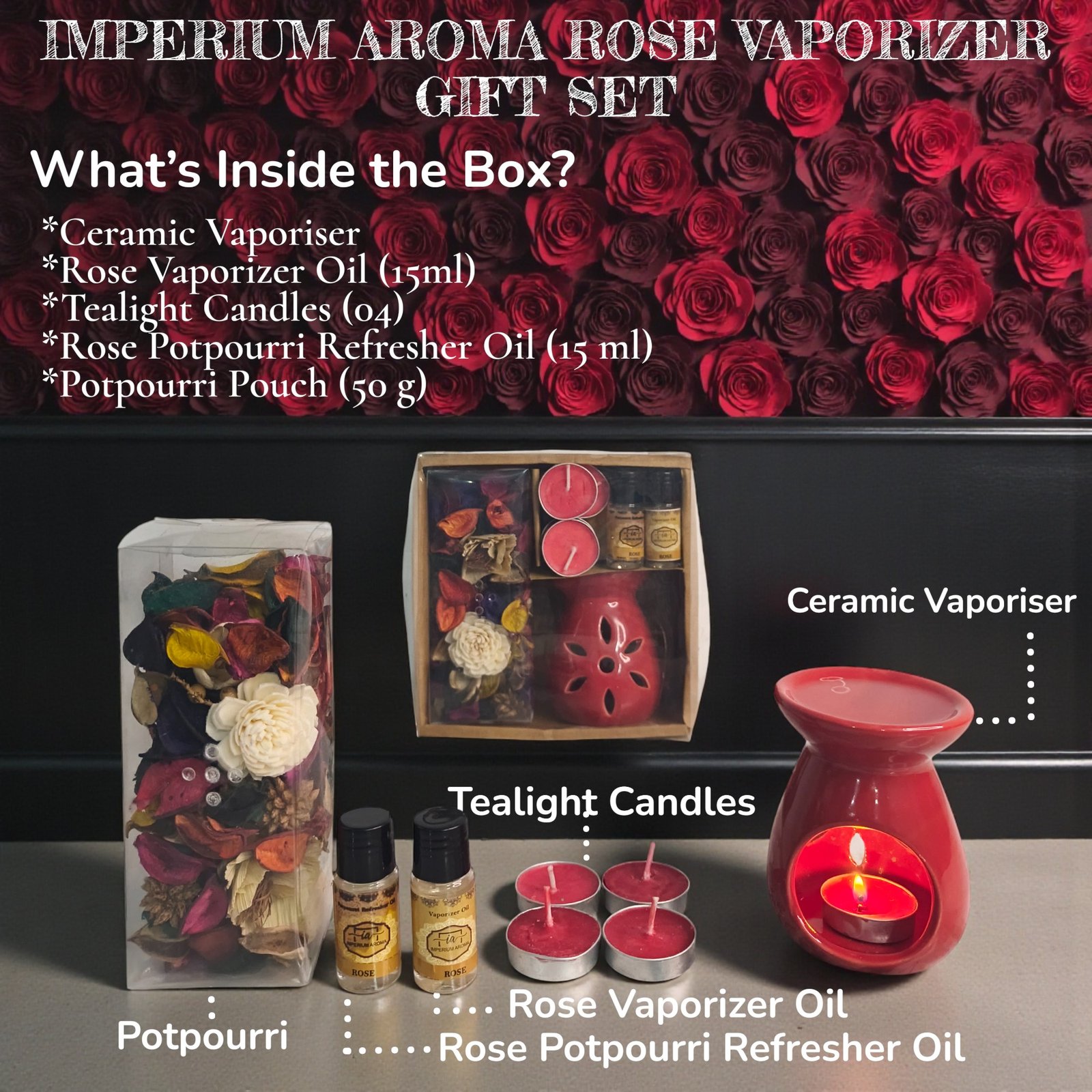 Imperium Aroma Rose Tealight Diffuser set