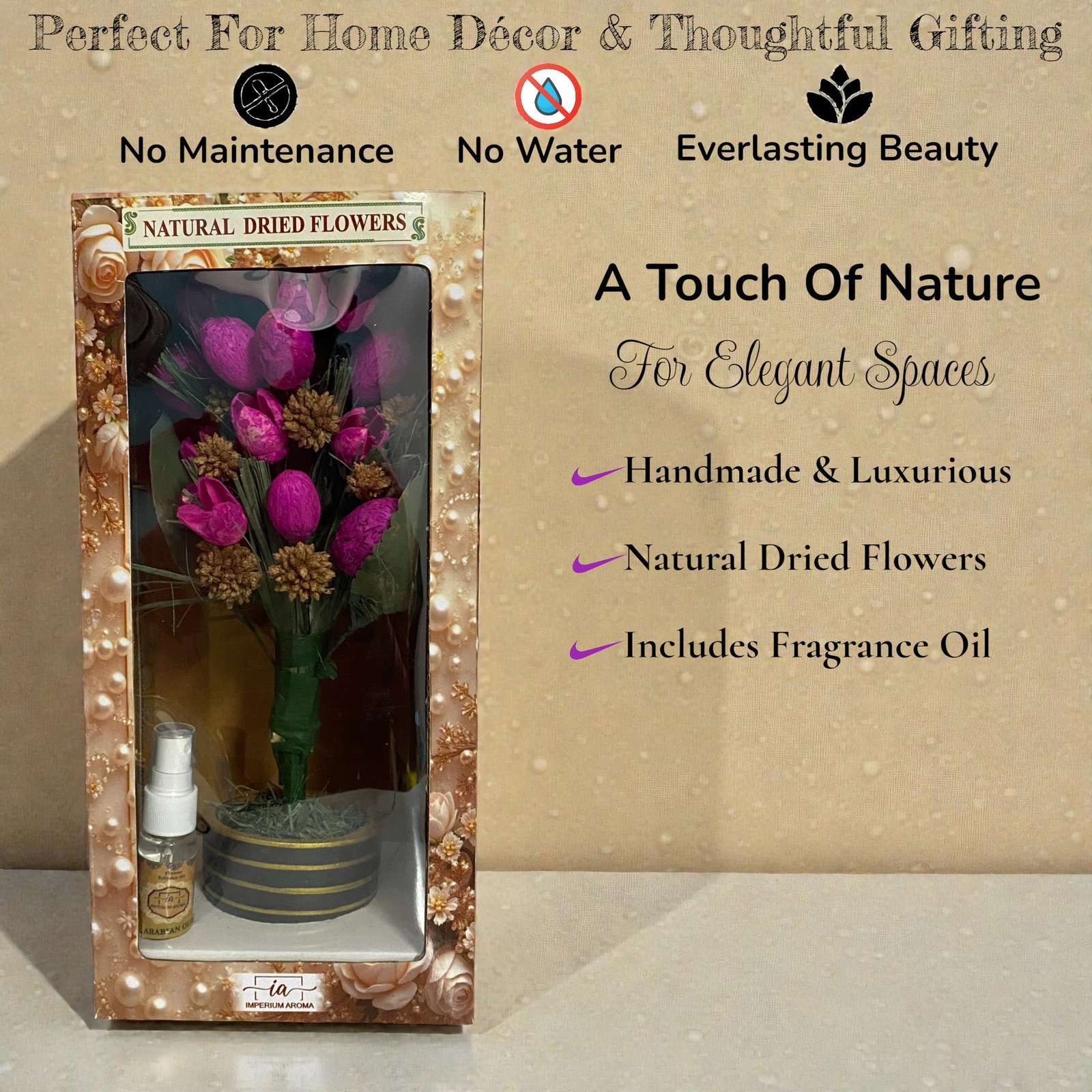 Imperium Aroma Handmade Natural Dried Flower Bouquet with Vase & 15 ml Arabian Oud Fragrance Spray - Image 5