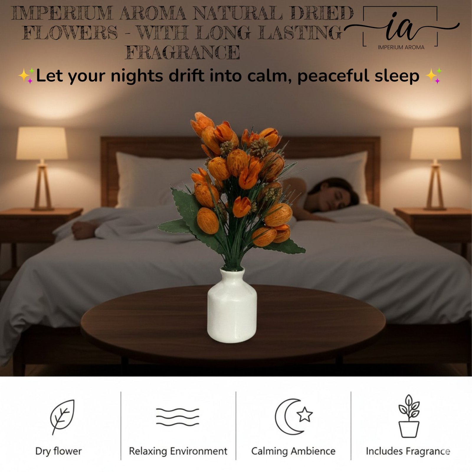 Imperium Aroma Handmade Natural Dried Flower Bouquet with Vase & 15 ml Jasmine Fragrance Spray - Image 5